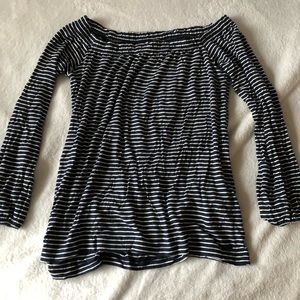 Navy Stripped Off the Shoulder Shirt. Size S